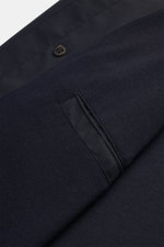 Zegna Jacket 'Motorin' navy close-up from above showing fine microfibre fabric, button, pocket, and leather-trimmed collar details, <section class="text-token-text-primary w-full focus:outline-none [--shadow-height:45px] has-data-writing-block:pointer-eve