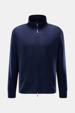 Colombo Cashmere Jacke navy, frontale Ansicht, Regular Fit, Stehkragen, Zwei-Wege-Reißverschluss, paspelierte Fronttaschen, reiner Cashmere, weicher Griff.