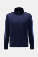 Colombo Cashmere Jacke navy, frontale Ansicht, Regular Fit, Stehkragen, Zwei-Wege-Reißverschluss, paspelierte Fronttaschen, reiner Cashmere, weicher Griff.