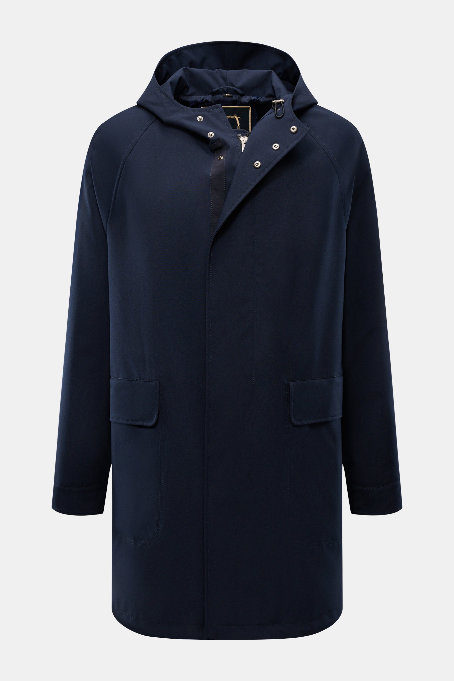 Front view of Sealup Parka 'Hurricane' navy with hood, two patch pockets, two-way zip, storm flap, and raglan sleeves, made of wind and water repellent microfibre. <article class="w-full text-token-text-primary focus-visible:outline-2 focus-visible:outlin