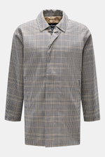 Barbour Regenmantel 'Check Rokig' navy/oliv kariert, Frontansicht, Microfaser mit Viskose, Slim Fit, wasserdicht, Umlegekragen, zwei Leistentaschen, Rückenmittelschlitz.