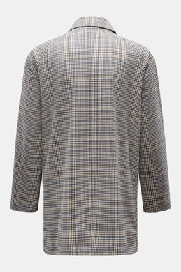 Rückansicht des Barbour Regenmantel 'Check Rokig' navy/oliv kariert, leichter Slim Fit Regenmantel mit klassischem Carcoat-Design.
