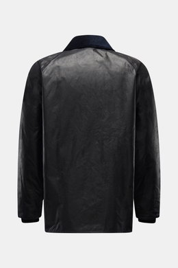 Barbour Wachsjacke 'Bedale' dark navy, Rückansicht, gewachste Baumwolle, Cord-Kragen, Tartan-Futter, Regular Fit, praktische Taschen, Zwei-Wege-Reißverschluss.