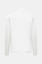 Rear view of the Moorer Jersey blouson 'Tolly' white/beige, sporty and elegant with twill trim, pure cotton, soft feel, slim fit, two-way zip, standing collar, zip front pockets, elastic hem and cuffs, unconstructed design.