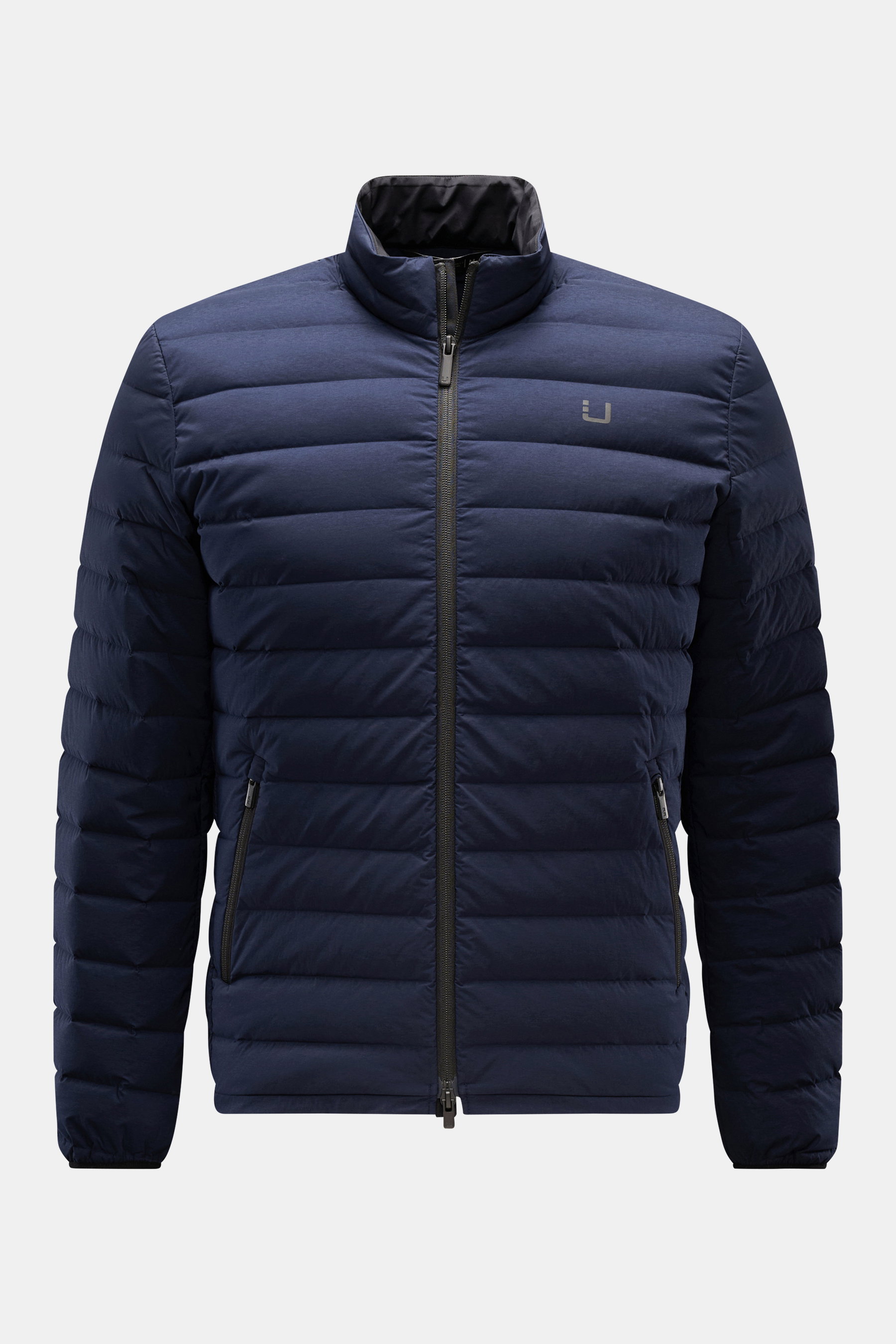 UBR Daunenjacke 'Supersonic' navy, frontal fotografiert, Slim Fit, wasserabweisend, elastische Microfaser, Daunenfüllung, Zwei-Wege-Reißverschluss, Reflektor, Zipper-Taschen.