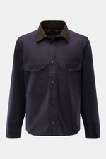 Manifattura Ceccarelli Wachsjacke 'Heavy Shirt' dark navy, Frontansicht, Slim Fit, gewachste Baumwolle, wasserabweisend, Cordkragen, große Taschen, Tartan-Futter.