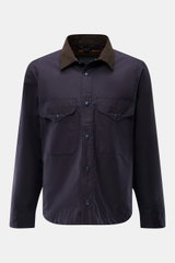 Manifattura Ceccarelli Wachsjacke 'Heavy Shirt' dark navy, Frontansicht, Slim Fit, gewachste Baumwolle, wasserabweisend, Cordkragen, große Taschen, Tartan-Futter.