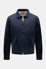 Manifattura Ceccarelli Wachsjacke 'Blazer Coat' navy, frontal fotografiert, gewachste, wasserabweisende Baumwolle, Slim Fit, Umlegekragen, zwei Knopf-Taschen, Zwei-Wege-Reißverschluss.