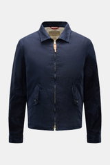 Manifattura Ceccarelli Wachsjacke 'Blazer Coat' navy, frontal fotografiert, gewachste, wasserabweisende Baumwolle, Slim Fit, Umlegekragen, zwei Knopf-Taschen, Zwei-Wege-Reißverschluss.