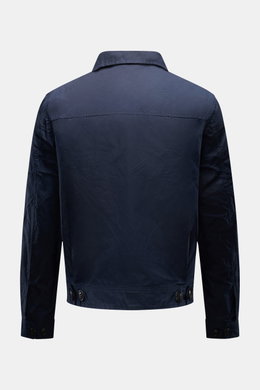 Manifattura Ceccarelli Wachsjacke 'Blazer Coat' navy, Rückansicht, gewachste, wasserabweisende Baumwolle, Slim Fit, Umlegekragen, Knopfärmel.