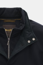 Close-up front view of the Moorer Down blouson 'Janos' navy, showing the standing collar with snap buttons, six-button placket, zipper, and suede trim.  

Description: <p>The down blouson 'Janos' by MOORER perfectly combines functionality and timeless sty