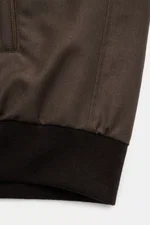 Alt tag (124 characters): Close-up front perspective of Moorer Down blouson 'Janos' dark brown sleeve and ribbed band detail in microfibre fabric.

Description:  
<p>The down blouson 'Janos' by MOORER perfectly combines functionality and timeless style. M
