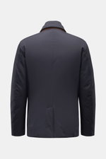 Alt tag (125 characters): Rear view of Moorer Jacket 'Nobile' navy showing smooth, water-repellent microfiber with adjustable collar and center back vent.

Description: <p>With its water repellent finish and clean look with double front, the jacket 'Nobil