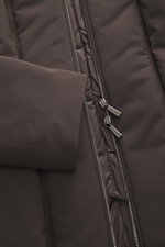 Close-up front view of the Moorer Jacket 'Nobile' dark brown showing water repellent stretchy microfiber fabric, double front with two-way zip.