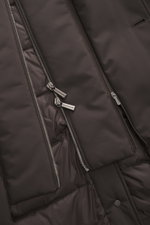 Close-up front view of the Moorer Jacket 'Nobile' dark brown showing water repellent stretchy microfiber with double front two-way zip.