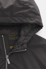 Alt tag (125 characters max): Close-up front-side view of Moorer Down blouson 'Oniro' dark brown hood, zipper, and quilted lining with microfiber finish.

Description: <p>Maximum functionality with ultra-light quality: The sporty down blouson 'Oniro' feat