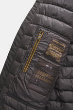 Close-up inside view of Moorer Down blouson 'Oniro' dark brown, showing quilted lining, zippered pocket, and luxury quality labels.

Description: <p>Maximum functionality with ultra-light quality: The sporty down blouson 'Oniro' features a light down fill