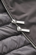 Close-up front view of the Moorer Down blouson 'Oniro' dark brown showing detailed silver two-way zipper and quilted fabric.

Description: <p>Maximum functionality with ultra-light quality: The sporty down blouson 'Oniro' features a light down filling and