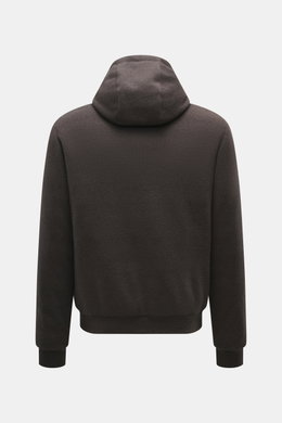 Moorer Down blouson 'Brigno' grey-brown melange shown from the back, hooded with elastic rib cuffs, slim fit, soft virgin wool-cashmere blend, quilted lining.