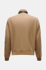 Tom Ford Blouson hellbraun, Rückansicht, Slim Fit, aus Schurwoll-Seidenmix, Stehkragen mit Leder-Detail, elastische Rippbündchen, halb gefüttert.