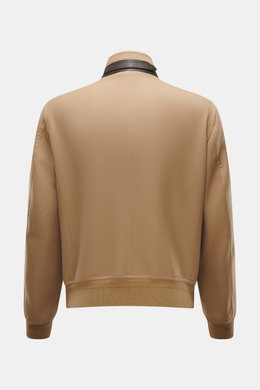 Tom Ford Blouson hellbraun, Rückansicht, Slim Fit, aus Schurwoll-Seidenmix, Stehkragen mit Leder-Detail, elastische Rippbündchen, halb gefüttert.