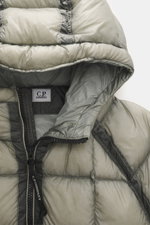 Close-up front view of C.P. Company Down jacket 'DD Shell' sage in microfiber ripstop with padded collar and zipper details.

For the lightweight down jacket 'DD Shell', C.P. COMPANY uses durable ripstop fabric and high-quality padding with a high content