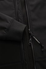 C.P. Company Softshell-Jacke 'C.P. Shell-R Goggle Jacket' schwarz, Nahaufnahme von Ärmel und Reißverschluss, Softshell aus recycelter Microfaser, weicher Griff, elastisch, wind- und wasserabweisend, atmungsaktiv, Slim Fit, robuster Zwei-Wege-Reißverschlus