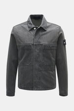 Front view of Stone Island Denim jacket 'Black Denim Light Grey Wash' grey, slim fit in denim made from pure cotton with typical material structure, concealed button placket, turn-down collar, patch chest pockets, piped front pockets, compass badge on upp