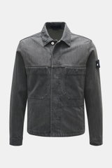 Front view of Stone Island Denim jacket 'Black Denim Light Grey Wash' grey, slim fit in denim made from pure cotton with typical material structure, concealed button placket, turn-down collar, patch chest pockets, piped front pockets, compass badge on upp