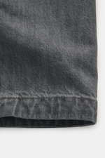 Stone Island Denim jacket 'Black Denim Light Grey Wash' grey close-up of cuff from front showing denim made from pure cotton, slim fit, typical material structure, concealed button placket, turn-down collar, patch chest pockets, piped front pockets, compa