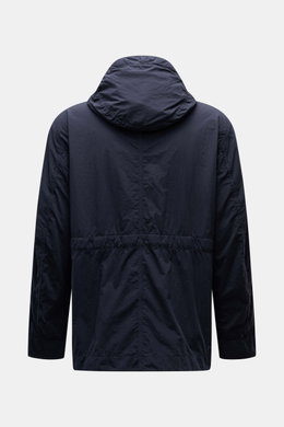 Stone Island Jacke 'Nylon Smerigliato Ghost Piece' navy, Rückansicht mit Kapuze, Microfaser, wind- und wasserabweisend, regular fit, garment dyed.