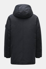 Stone Island Down Jacket 'Ghost Piece David-TC' navy shown from the back, high-quality microfiber, velvety touch, garment dyed, warm down filling, Regular Fit, robust two-way zipper, wind flap with snap buttons, hood with drawstring, tonal compass badge, 