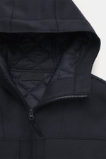 Stone Island Jacke 'Panno Ghost Piece' navy, Nahaufnahme Kapuze innen, Mix aus Wolle und Microfaser, strukturierte Haptik, Slim Fit, Zwei-Wege-Reißverschluss.
