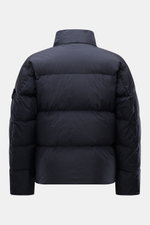 Stone Island Down jacket 'Garment Dyed Crinkle Reps NY' dark navy shown from the back, crafted with innovative coated material in a signature garment-dyed crinkle look, featuring lightweight, wind and water repellent microfibre, warm down lining, regular 