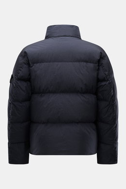Stone Island Down jacket 'Garment Dyed Crinkle Reps NY' dark navy shown from the back, crafted with innovative coated material in a signature garment-dyed crinkle look, featuring lightweight, wind and water repellent microfibre, warm down lining, regular 