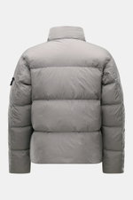 Stone Island Down jacket 'Garment Dyed Crinkle Reps NY' grey shown from the back, featuring innovative coated material, lightweight microfibre, warm down lining, wind and water repellent, regular fit, two-way zip, snap button storm flap, standing collar, 