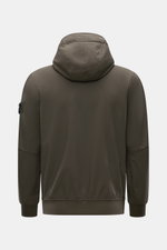 Stone Island Softshell-Blouson 'Light Soft Shell-R e.dye Technology' graubraun, Rückansicht mit Kapuze, wind- und wasserabweisend, elastische Microfaser, Slim Fit.