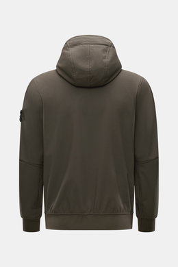 Stone Island Softshell-Blouson 'Light Soft Shell-R e.dye Technology' graubraun, Rückansicht mit Kapuze, wind- und wasserabweisend, elastische Microfaser, Slim Fit.