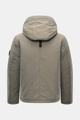 Stone Island Jacke 'Micro Reps' graugrün, Rückansicht, Baumwoll-Canvas, weicher Griff, wind- und wasserabweisend, Slim Fit, wattierte Kapuze, Kompass-Badge.