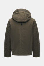 Stone Island Jacke 'Micro Reps' khaki, Rückansicht mit wattierter Kapuze, Popeline aus Microfaser, Slim Fit, Primaloft, Kompass-Badge.