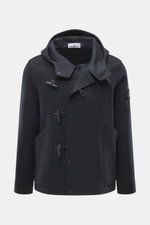 Stone Island Jacke 'Heavy Melton' navy im Dufflecoat-Stil, vorne aus Wolle-Kaschmir, mit Kapuze, Knebelknöpfen, Kompass-Badge, Frontansicht.