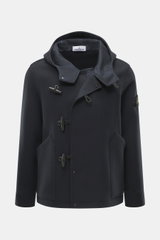 Stone Island Jacke 'Heavy Melton' navy im Dufflecoat-Stil, vorne aus Wolle-Kaschmir, mit Kapuze, Knebelknöpfen, Kompass-Badge, Frontansicht.