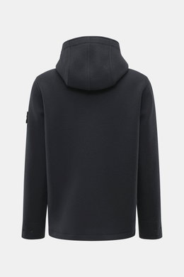 Stone Island Jacke 'Heavy Melton' navy, Rückansicht mit Kapuze, schwere Woll-Cashmere-Mischung, Regular Fit, ungefüttert, Kompass-Badge am Arm.
