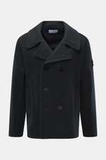 Stone Island Pea Coat Navy front view, slim fit, double-breasted, virgin wool/cashmere blend, wide adjustable lapel collar. 

<p>This pea coat by STONE ISLAND features a felted surface made of fine virgin wool with a cashmere blend, making it a stylish co
