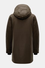 Rear view of Canada Goose Down parka 'Langford' dark brown, featuring a high-closing hood and smooth Arctic-Tech material.

Description: Urban style with an arctic background – the down parka 'Langford' by CANADA GOOSE impresses with its clear, functional