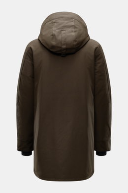 Rear view of Canada Goose Down parka 'Langford' dark brown, featuring a high-closing hood and smooth Arctic-Tech material.

Description: Urban style with an arctic background – the down parka 'Langford' by CANADA GOOSE impresses with its clear, functional