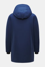 Back view of the Canada Goose Down parka 'Langford' dark blue, featuring a hood and smooth Arctic-Tech material for urban style and extreme weather protection.