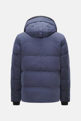 Canada Goose Down jacket 'Wyndham' grey blue shown from the back, slim fit with padded hood, windproof cuffs, smooth microfiber-cotton feel, warm down filling.