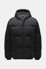 Front view of Canada Goose Down jacket 'Sterling' black with high-quality microfiber, smooth touch, water-repellent, warm down filling, oversized fit, high-closing two-way zipper, wind flap with snap buttons, quilted hood with drawstring, large welt pocke