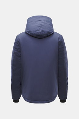 Canada Goose Down Jacket 'Lodge Hoody' Dark Blue shown from the back, with padded hood, ripstop microfiber, slim fit, packable, wind- and water-repellent.